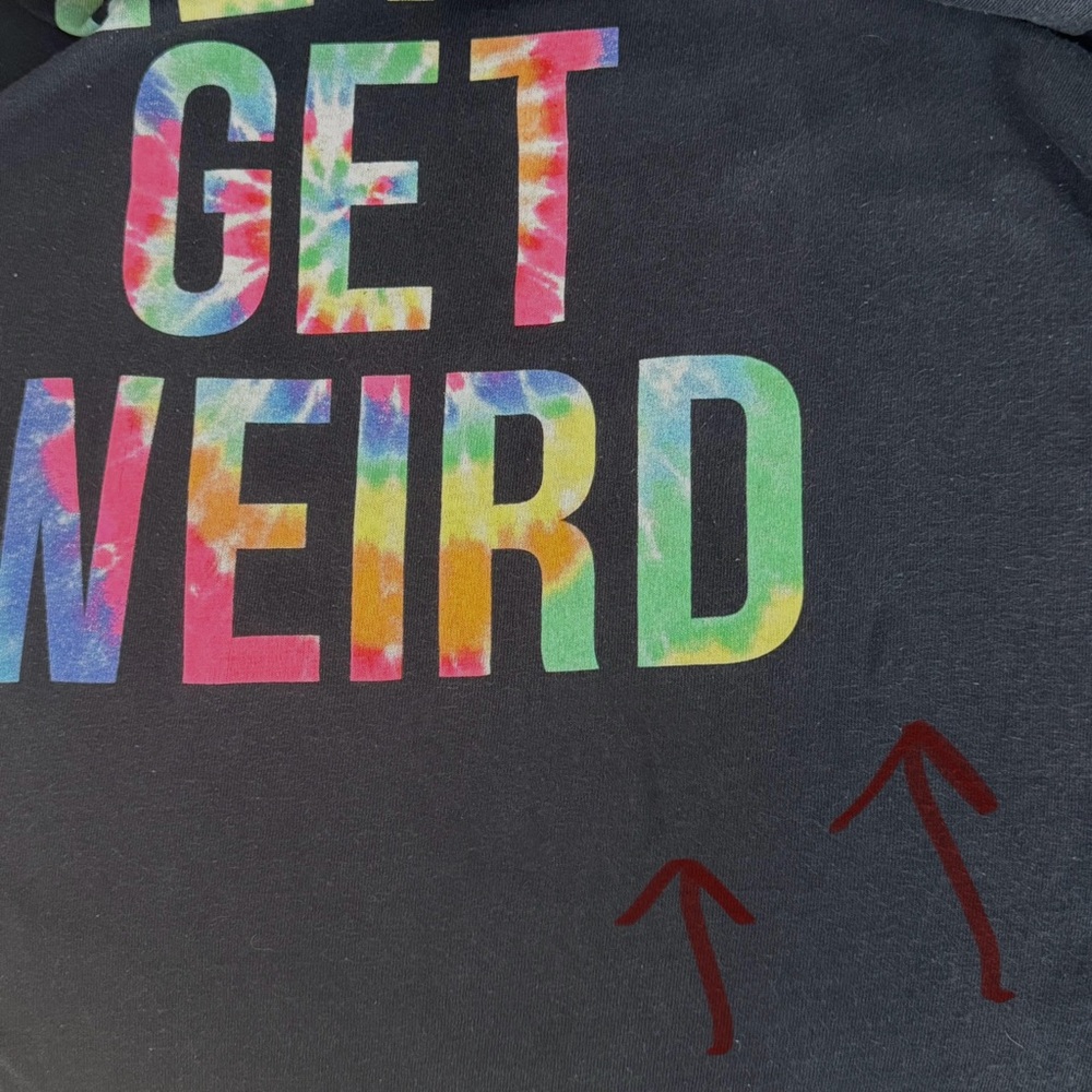 DELTA Unisex “Let’s Get Weird” Graphic Tee Black with Colorful Tie Dye Lettering - Picture 12 of 14